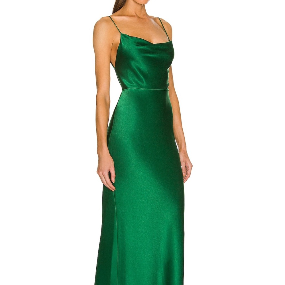 Alice + Olivia Emerald Green Satin Maxi Slip Dress